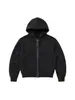 Moletom preto com zíper e efeito desgastado para homens e mulheres, peso pesado, caimento solto, cardigã curto, jaqueta de cor sólida estilo high street
