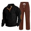 Cross-border masculino outono e inverno novo sportswear duas peças veludo cotelê botão henry camisa e calças retas terno casual