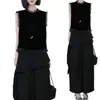 Traje de Mujer Personalizado Estilo Chino Nuevo para Verano 2026, Elegante Top sin Mangas con Parches de Encaje, Pantalones de Pierna Ancha Adelgazantes