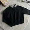 Sudadera con bloques de color elegantes, diseño único de patchwork, cuello de solapa, top casual tipo workwear de corte recto, holgado y moderno, polo versátil