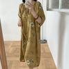 Estilo Nuevo 2026 Estilo Nacional Bata de Noche para Mujer, Verano Elegante y de Alta Gama Algodón Seda Ropa de Dormir, Nuevo Estilo Chino Vestido Largo de Algodón Seda para Vacaciones en la Costa