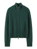 Jaqueta com zíper grossa mesclada suéter de cashmere puro 2026 Outono/Inverno novo estilo cardigã de tricô feminino gola alta