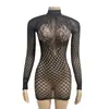 Comércio exterior boate garota popular moda decote nas costas manga longa saia no quadril transparente sexy vazada sexy lingerie estilo europeu e americano