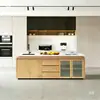 Gabinete Integrado para Bebedouro de Escritório, Ilha de Cozinha com Pia, Aparador, Estação de Trabalho para Café, Armário de Chá em Mármore