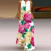 Site independente Amazon novo vestido longo sexy sem mangas com estampa retrô europeia e americana com bolsos