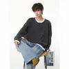 Moletom com Capuz Henley Listrado Color Block Falso Duas Peças Masculino Outono Solto Estilo College Retrô Marca Tendência Camiseta Casual de Manga Longa