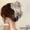 Grampo de rabo de cavalo suave em rede estilo coreano para mulheres, presilha de cabelo de fita floral de alta qualidade, presilha de tubarão estilo preguiçoso com laço, acessório de cabelo
