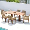 Mesas e Cadeiras de Teca para Exterior, Vila com Pátio, Mesa Longa de Madeira Maciça, Terraço de Jardim à Prova d'Água, Conjunto de Móveis de Madeira Maciça e Rattan