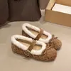Sapatos Mary Jane quadrados de estilo coreano com laço e forro de lã para aquecimento, nova coleção de inverno 2026 feminina, apresentando um design suave e baixo e forro de algodão fofo