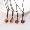Collar con Colgante de una Sola Cuenta de Piedra Ojo de Tigre Rojo y Amarillo Ojo Arcoíris de Obsidiana Cuenta Única de 16 mm Auténtico Transfronterizo Moderno Minimalista