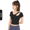 Top Esportivo Feminino de Manga Curta Cor Pêssego Combinando com o Ombro, para Yoga, Fitness, Toque de Pele Nua Amigável, com Bojo, para Esportes ao Ar Livre, Justo, Secagem Rápida
