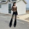 Calça jeans feminina estilo americano, estilo high street, micro-larga, primavera e outono, retrô, com elástico, slim fit, calça comprida