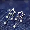 Pendientes de cristal de plata de ley S925, estilo coreano, moda, exquisitos, diseño de estrella hueca, accesorios de joyería para mujer