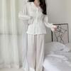 Novos pijamas de seda francesa gelo feminino primavera e outono high-end senso manga comprida calças terno de duas peças pijamas roupas de casa atacado