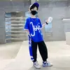 Conjunto de Roupa de Verão para Meninos Manga Curta Estilo Coreano Moda Tendência Calça Jogger com Manga Caída Conjunto de Duas Peças para Crianças Mais Velhas Roupa de Verão