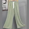 Calça de Pijama de Algodão e Seda Estilo Coreano para Mulheres, Verão 2025, Calça Reta Solta Casual de Alta Qualidade que Pode Ser Usada Fora de Casa como Calça de Casa