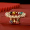 Pulsera de Cristal para Ceniza de Incienso con Lámina Dorada Multicolor y Bestia Dorada Tragadora para Mujer, Pulsera de Estilo Nacional Chino, Joyería de Año Nuevo del Dios de la Riqueza de Cinco Caminos