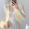 Cardigã fino feminino, adequado para usar sobre um vestido de alcinha, tricô de verão, xale, capa de seda gelada, jaqueta estilo fada