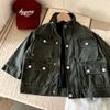 Chaqueta de Trabajo para Niños Otoño 2025 Nueva Retro Multibolsillos Lavada Resistente Gabardina Chaqueta de Cuello Alto para Niños y Niñas