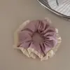 Gomita Grande Estilo Coreano con Bloques de Color de Encaje, Hecha a Mano con Bordes Fruncidos, Goma Elástica Alta para el Cabello, Accesorio para el Cabello