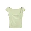 Camiseta Sexy Estilo Puro Deseo de Manga Corta con Cuello Cuadrado y Mangas con Volantes, Top Elástico Ceñidor de Cintura con Decoración de Bolsillo, Ligeramente Transparente y Ligero