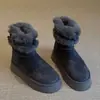 Botas de Nieve de Suela Gruesa a Media Pantorrilla para Mujer 2026 Nuevo Estilo de Invierno Botas Peludas Integradas de Cuero y Piel Zapatos de Algodón Engrosados con Terciopelo Estilo Noreste