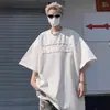 Camiseta de manga corta de ante rosa para hombre, de verano, con estampado de acero pesado americano, holgada, informal, de media manga, de gran tamaño