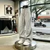 Nuevos pantalones casuales para hombre de 2026, color gris claro, de pierna ancha, con cintura de cordón, corte holgado y puños elásticos