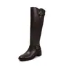 Botas de Caballero de Cuero de Vaca Completo 40 cm de Circunferencia de Pantorrilla Grande 2026 Tacón Medio Grueso Punta Redonda Hebilla de Cinturón de Cuero Genuino Botas Largas de Caña Alta