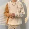 Tricô de Design Retrô Americano para Homens Outono e Inverno 2025 Novo Estilo Preguiçoso Solto Oversize Tricô Estilo Japonês