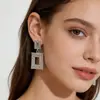 Pendientes Cuadrados Super Brillantes Incrustados de Diamantes Estilo Europeo y Americano, Accesorios de Oreja Geométricos Exagerados, Accesorios Versátiles, Pendientes Largos, Colgantes de Oreja Personalizados