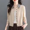 Novo cardigã de tricô versátil para mulheres com design estiloso, suéter de tricô com botão colorido, jaqueta top redonda moderna