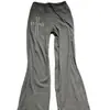 Pantalones Grises de Pierna Ancha, Ajustados, Suaves, Cómodos, Casual, Estilo Retro Nuevo, Estampado de Remaches de Estrella de Cinco Puntas, Nicho para Mujer