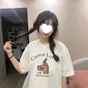 Camiseta de Manga Curta de Algodão Puro com Estampa de Desenho Estilo Coreano para Mulheres, Novo Design de Nicho, Versátil, Relaxada, Top Soltinho