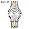 Relojes de Pareja Longbo para Hombre y Mujer, Correa de Acero Inoxidable, Reloj de Cuarzo, Modelo Popular de Comercio Exterior, Reloj Impermeable con Incrustaciones de Diamantes, Reloj Fangsheng