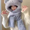 Conjunto de três peças de chapéu de urso feminino, versão coreana, cachecol com capuz fofo do Mickey com luvas quentes integradas, proteção para as orelhas e aquecedor de pescoço para o inverno