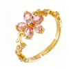 Anillo Mariposa Abierto Ajustable de Circonia Venta Caliente Europea y Americana Anillo de Dedo Flor Dulce Lindo para Mujer Chapado en Cobre Oro Real 18K
