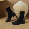 Botas Marrons Outono 43 Cor Color-block Botas Curtas de Cano Médio Femininas Meias Botas de Comércio Exterior Femininas Botas de Tamanho Grande Transfronteiriças 202440 Preto