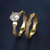 Venta Caliente Transfronteriza Conjunto de Anillos Apilables de Seis Garras Onda para Mujer Anillo de Dos Piezas Completamente Incrustado de Diamantes