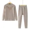 Conjunto de Ropa Interior Térmica de Terciopelo Talla Plus para Mujeres de Mediana Edad y Mayores, Abuela de 60 Años, Cuello Semi-Alto, Ropa Cálida Engrosada, Top de Otoño y Pantalones de Otoño