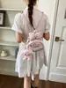 Mochila de encaje rosa lechoso y brumoso, exquisita mochila estilo Lolita coreano ins para damas de compras y citas
