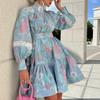 FD1004 punto transfronterizo 2023 Primavera y Otoño nueva moda femenina temperamento manga larga cuello alto gran vuelo vestido estampado