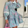 ON01265 en stock Transfronterizo 2024 Primavera y Otoño Nueva Moda Temperamento talla grande Vestido camisa estampado de cuello alto para mujer