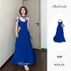 Vestido Estilo Resort Azul Klein, Impresionante Vestido de Verano que Realza el Tez, Estilo Francés de Alta Gama, Vestido Largo de Tirantes Listo para la Playa