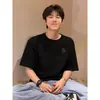 Camiseta Juvenil 100% Algodão Puro para Homens, Verão Estilo Coreano Ins Tendência Casual Solta Versátil Estampada Manga Curta Masculina