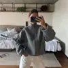 Jaqueta moletom casual feminina transfronteiriça para o dia a dia, gola alta, bolso com zíper, cordão, solta, curta, manga longa, para outono e inverno, versátil