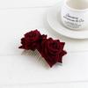Estilo étnico 7cm doble franela rosa flor tocado novia placa peine para el cabello rojo flor artificial peine para el cabello femenino