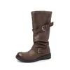 Versión hasta la mitad de la pantorrilla~Botas de montar apiladas con doble hebilla, otoño/invierno 2026, circunferencia de caña ancha, botas altas largas para mujer, talla 42