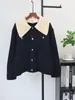 Cardigã de lã dupla face tricotado com design de gola removível 2026 outono e inverno novo suéter casaco casual solto para mulheres