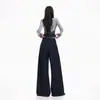 Pantalones casuales rectos de corte holgado para mujer, estilo americano, cordón, de largo hasta el suelo, azul denim, pantalones azul denim extralargos